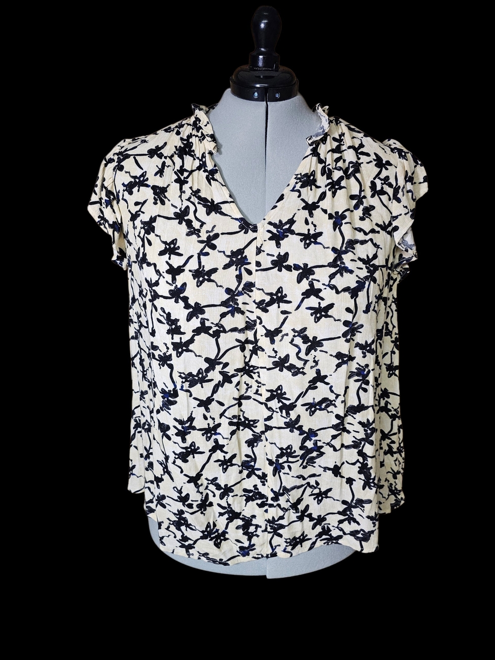 Terra & Sky Cream Blouse with Black Floral Print